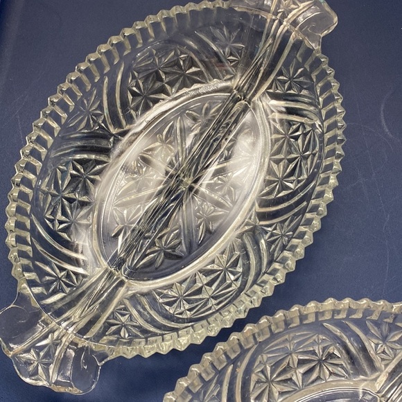 Vintage etched crystal glass split serving dishes set of two relish plate candy - Picture 3 of 3